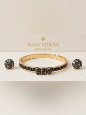 Kate Spade Multi-Glitter Bow Bangle Bracelet & Stud Earring Set